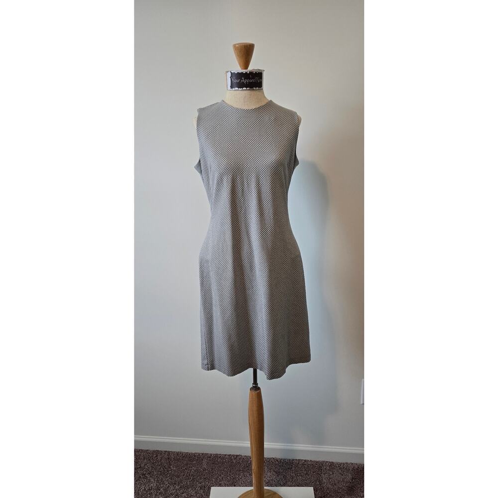 J. McLauglin Gray White Polka Dot Sleeveless Knit Sheath Midi Dress Sz S (0963)
